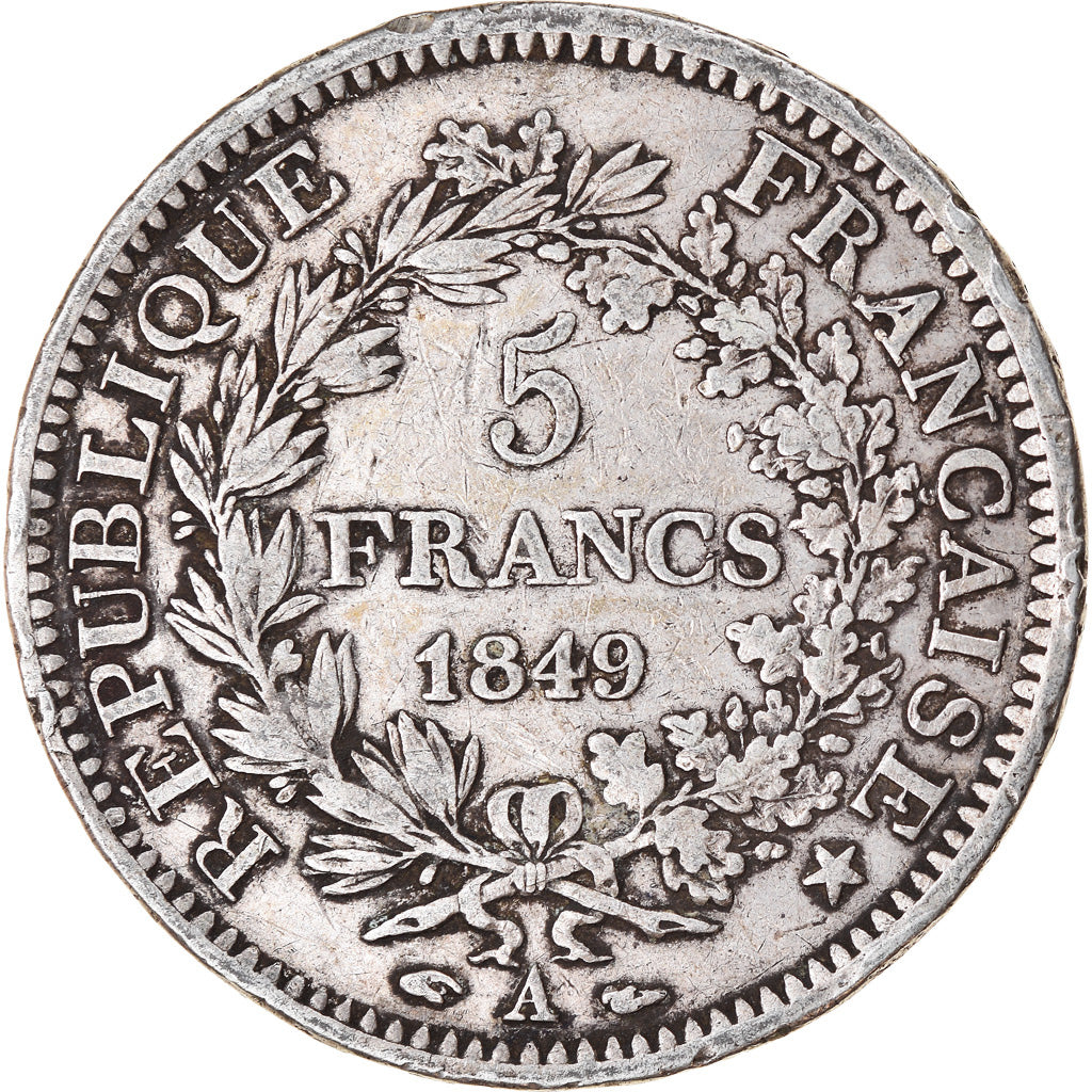 Moneta, Francia, Hercule, 5 Francs, 1849, Paris, MB, Argento, KM:756.1