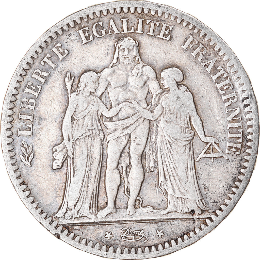 Moneta, Francia, Hercule, 5 Francs, 1848, Paris, MB+, Argento, KM:756.1