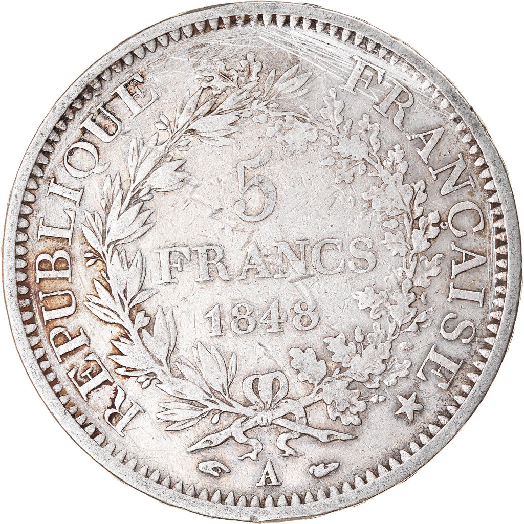 Moneta, Francia, Hercule, 5 Francs, 1848, Paris, MB+, Argento, KM:756.1