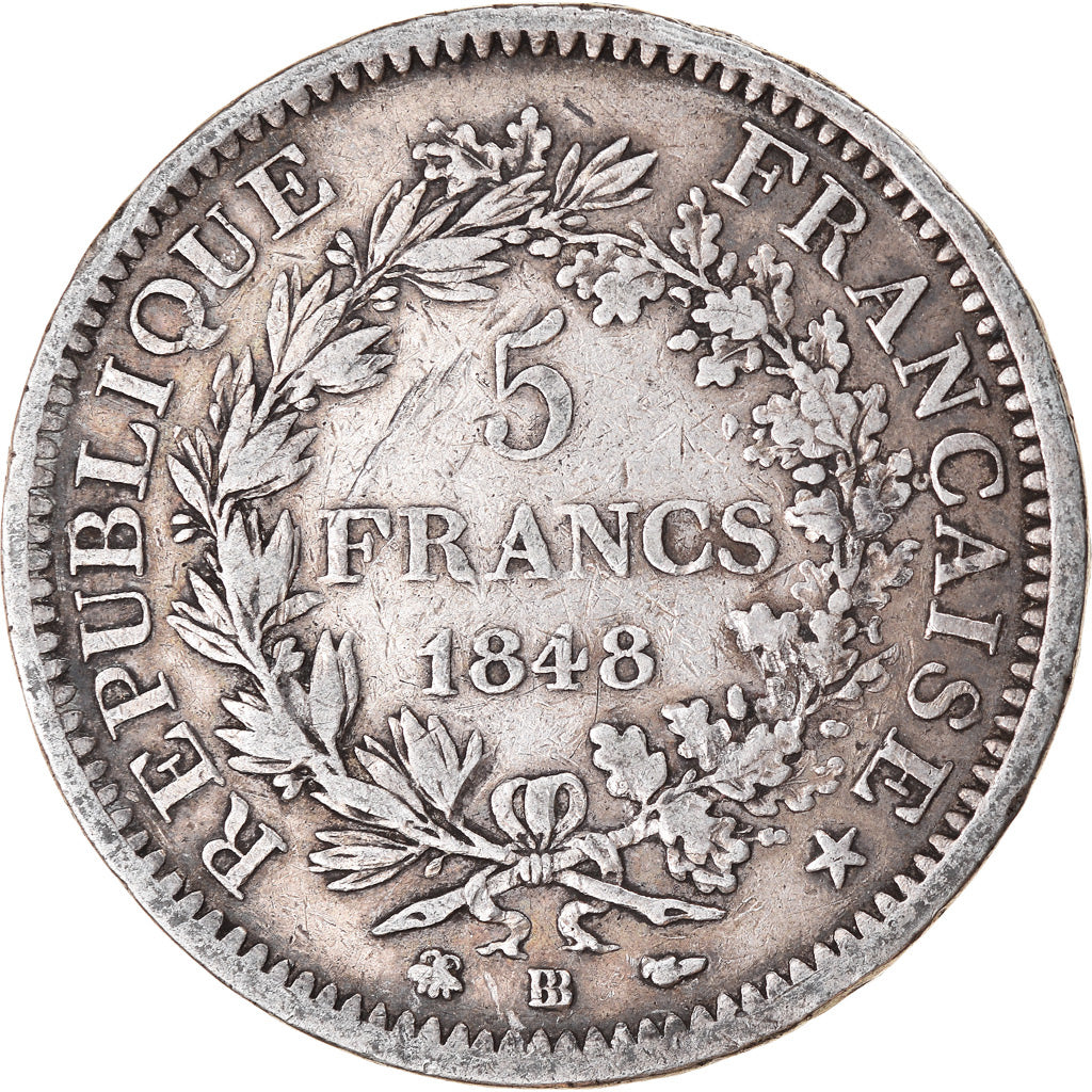 Monnaie, France, Hercule, 5 Francs, 1848, Strasbourg, TB, Argent, Gadoury:683