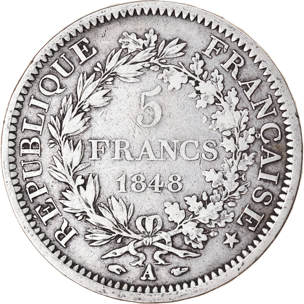Moneta, Francia, Hercule, 5 Francs, 1848, Paris, MB, Argento, KM:756.1