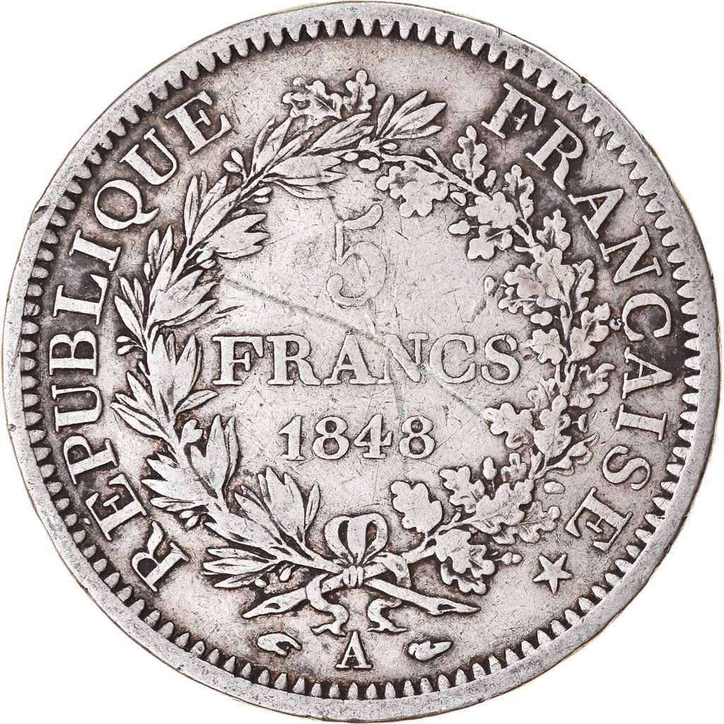 Münze, Frankreich, Hercule, 5 Francs, 1848, Paris, S, Silber, KM:756.1