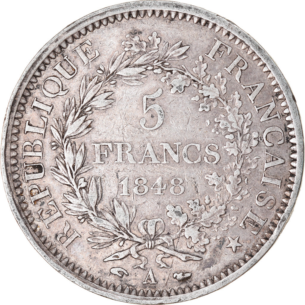 Moneta, Francia, Hercule, 5 Francs, 1848, Paris, MB, Argento, KM:756.1
