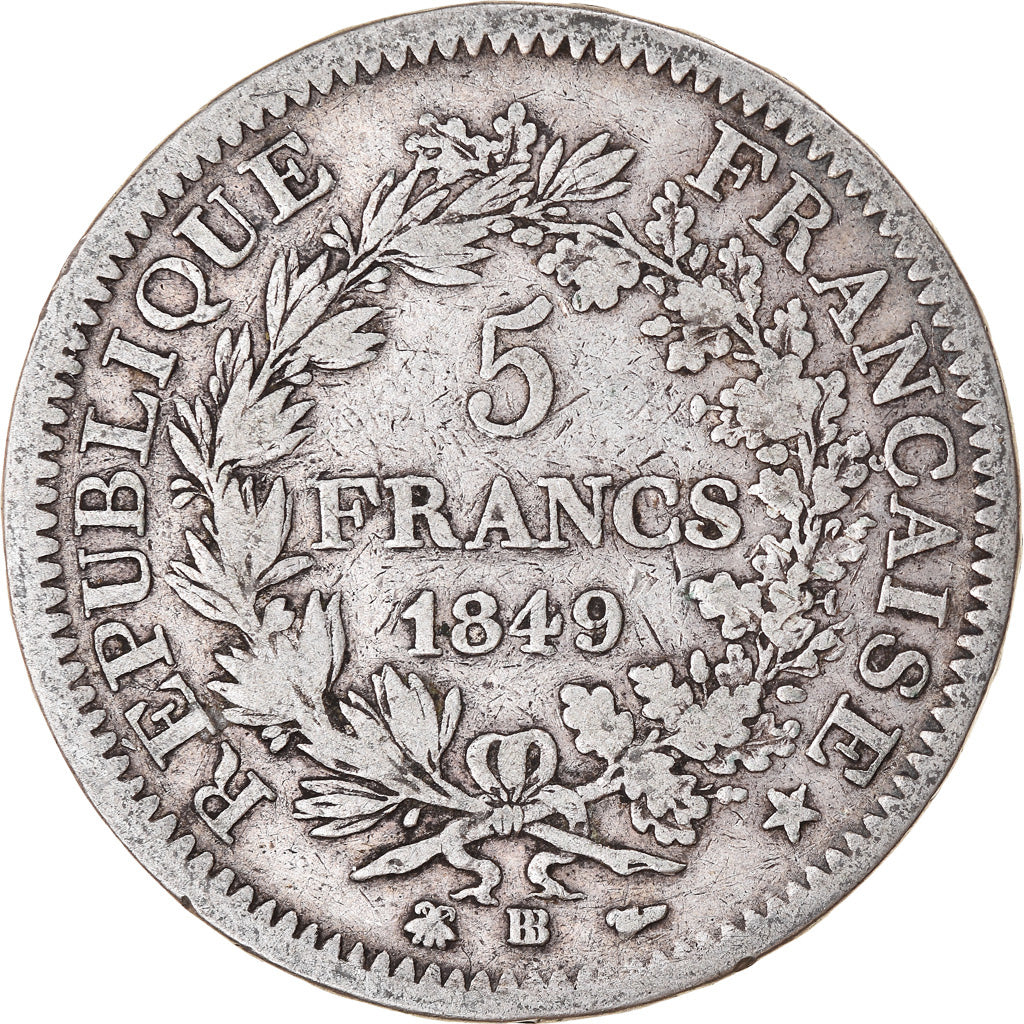 Coin, France, Hercule, 5 Francs, 1849, Strasbourg, VF(20-25), Silver, KM:756.2