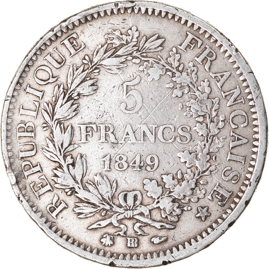 Coin, France, Hercule, 5 Francs, 1849, Strasbourg, VF(30-35), Silver, KM:756.2