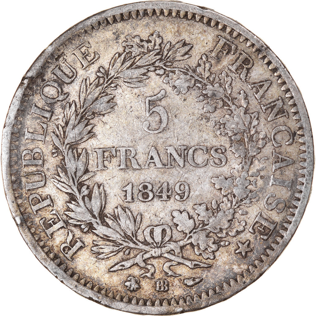 Coin, France, Hercule, 5 Francs, 1849, Strasbourg, VF(30-35), Silver, KM:756.2