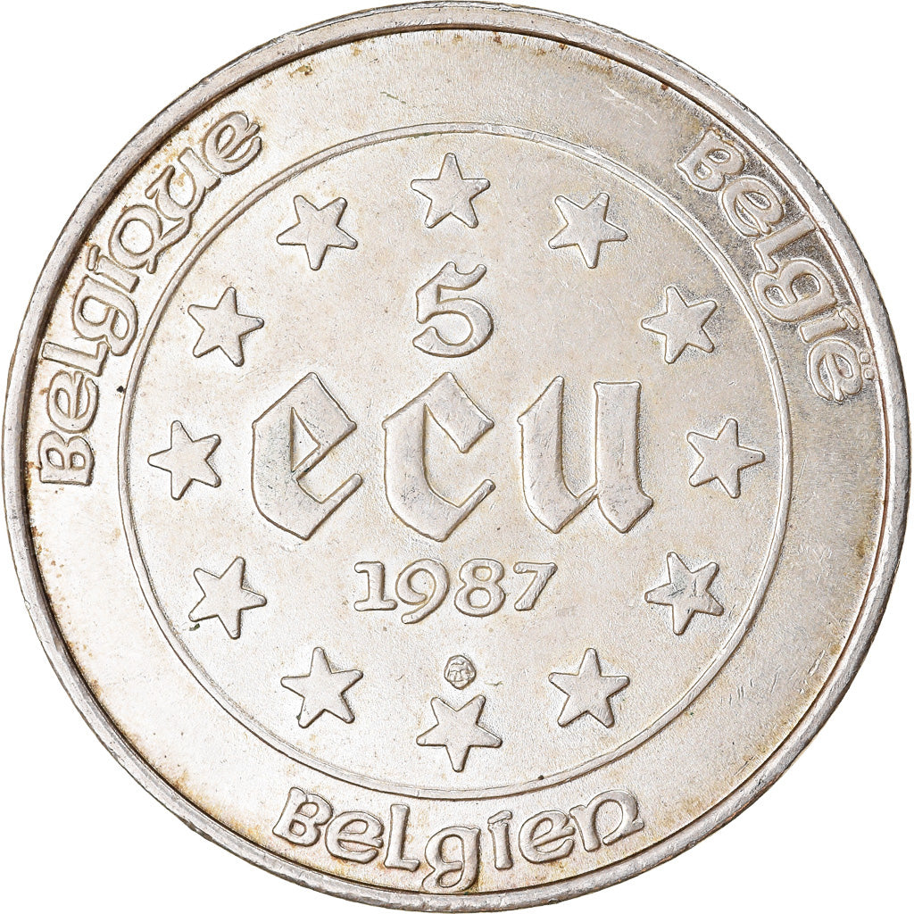 Coin, Belgium, 5 Ecu, 1987, AU(55-58), Silver, KM:166