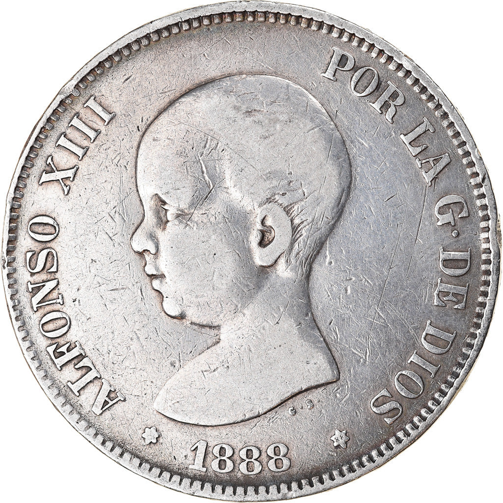 Münze, Spanien, Alfonso XIII, 5 Pesetas, 1888, Madrid, S+, Silber, KM:689