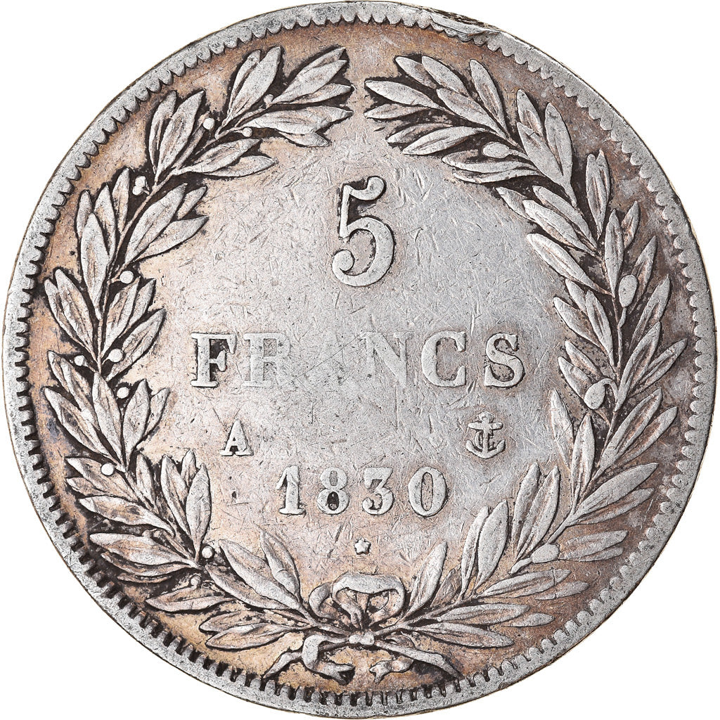 Moeda, França, Louis-Philippe, 5 Francs, 1830, Paris, VF(20-25), Prata