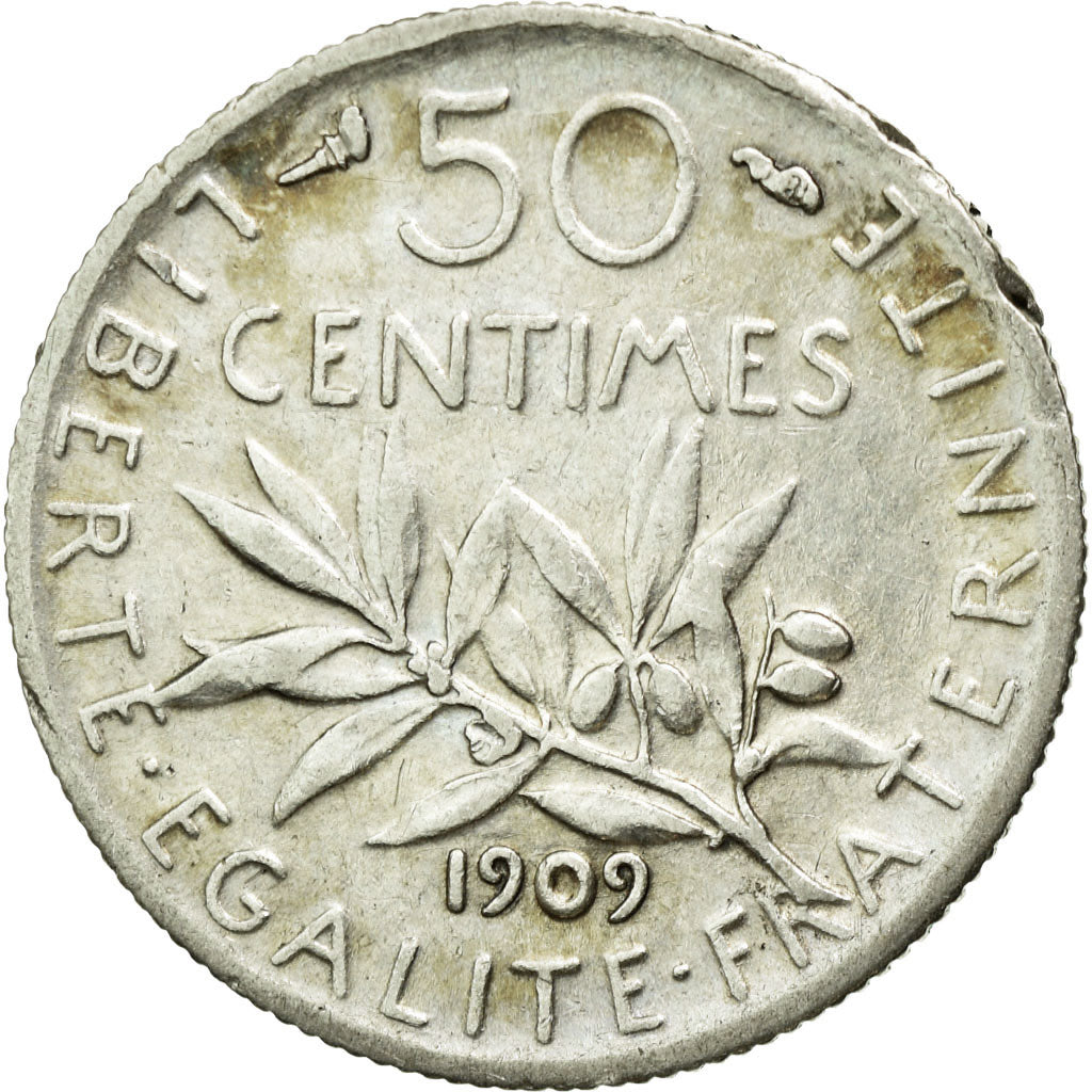Coin, France, Semeuse, 50 Centimes, 1909, Paris, EF(40-45), Silver, KM:854