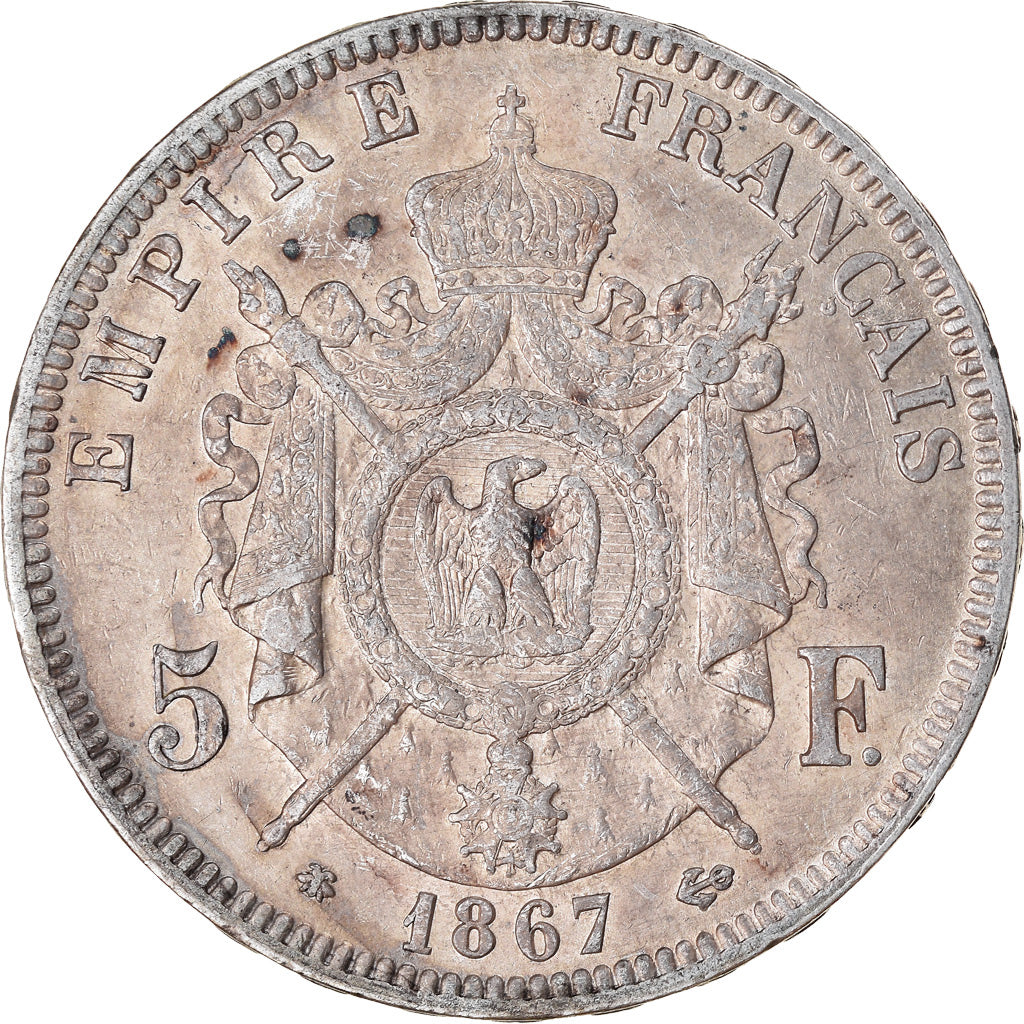 Moneta, Francia, Napoleon III, Napoléon III, 5 Francs, 1867, Paris, BB