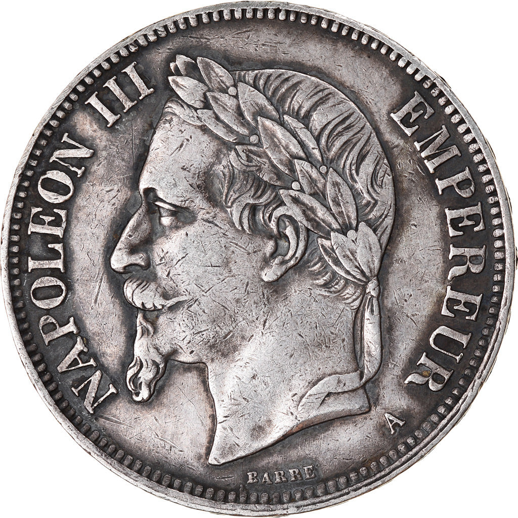 Moneda, Francia, Napoleon III, Napoléon III, 5 Francs, 1870, Paris, BC+, Plata