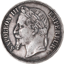 Moneda, Francia, Napoleon III, Napoléon III, 5 Francs, 1870, Paris, BC+, Plata