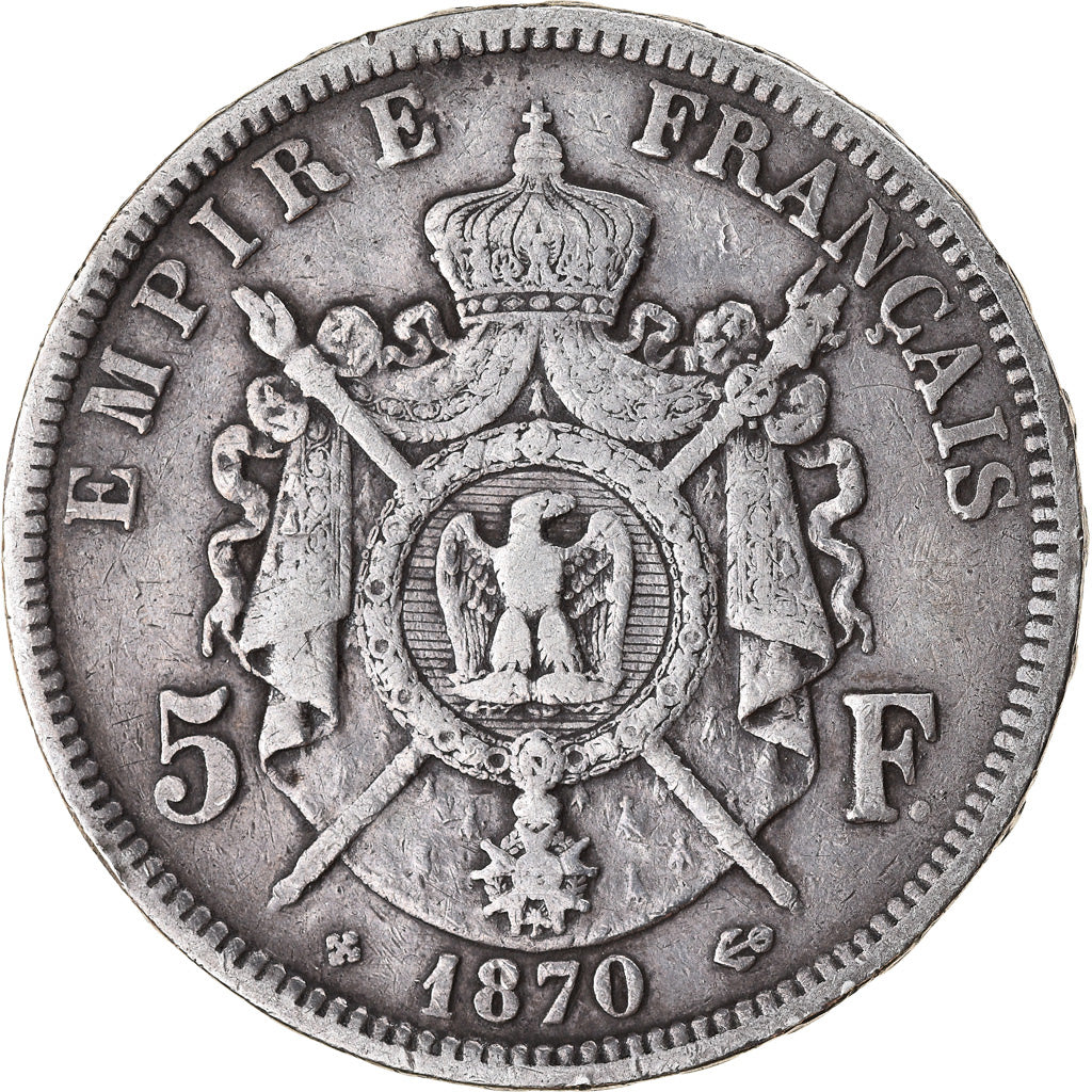 Coin, France, Napoléon III, 5 Francs, 1870, Strasbourg, VF(20-25), Silver
