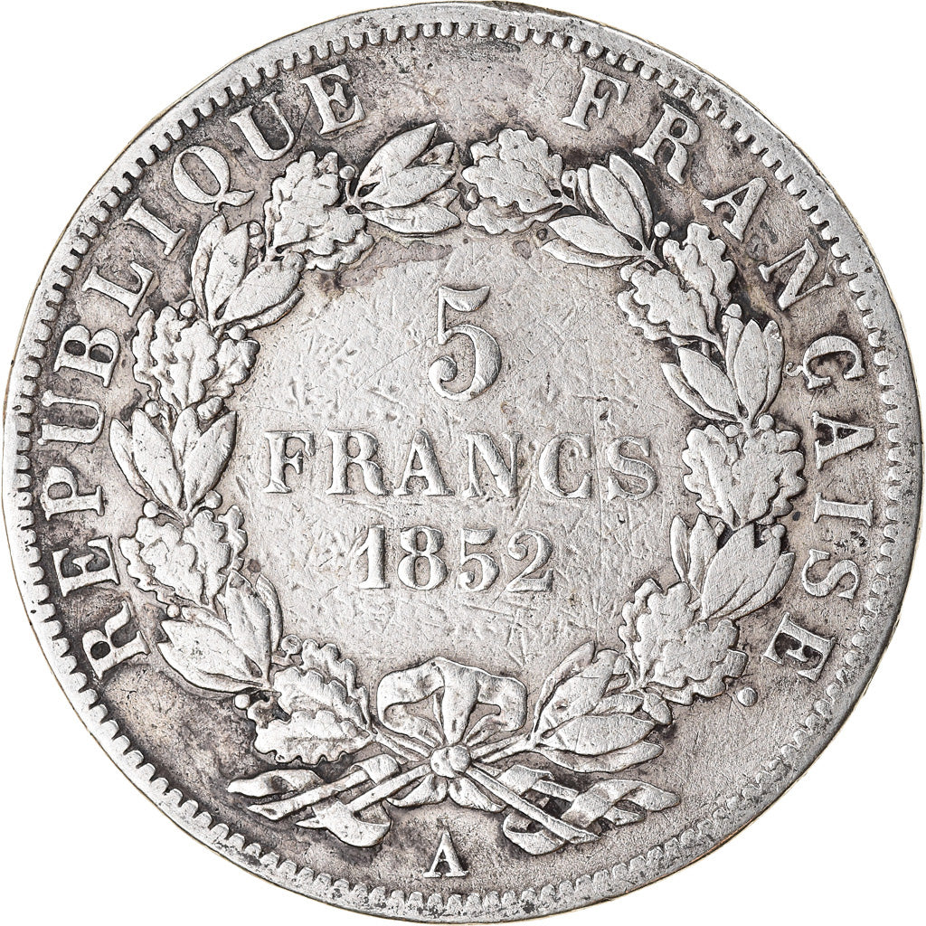 Monnaie, France, Napoléon III, 5 Francs, 1852, Paris, B+, Argent, Gadoury:726