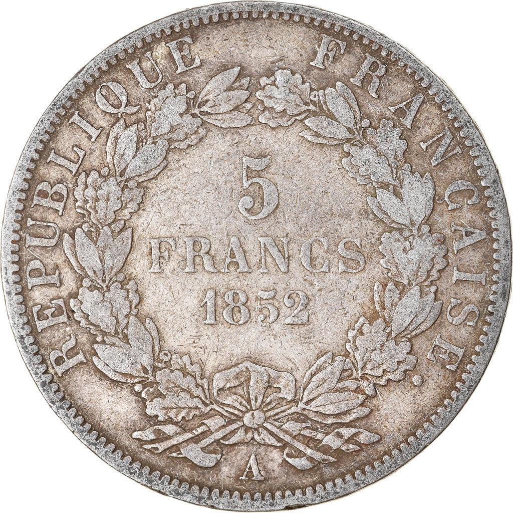 Moeda, França, Napoléon III, 5 Francs, 1852, Paris, VF(20-25), Prata