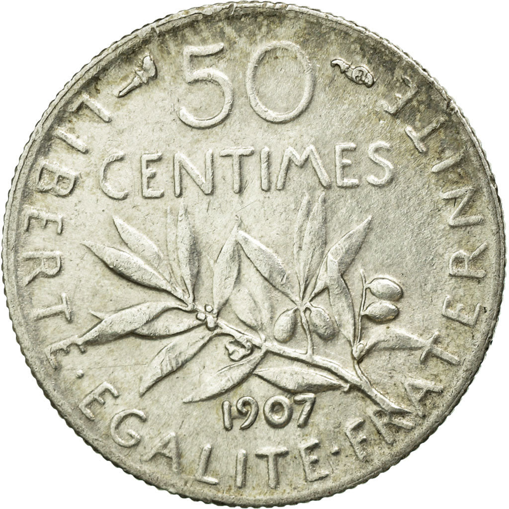Coin, France, Semeuse, 50 Centimes, 1907, Paris, EF(40-45), Silver, KM:854
