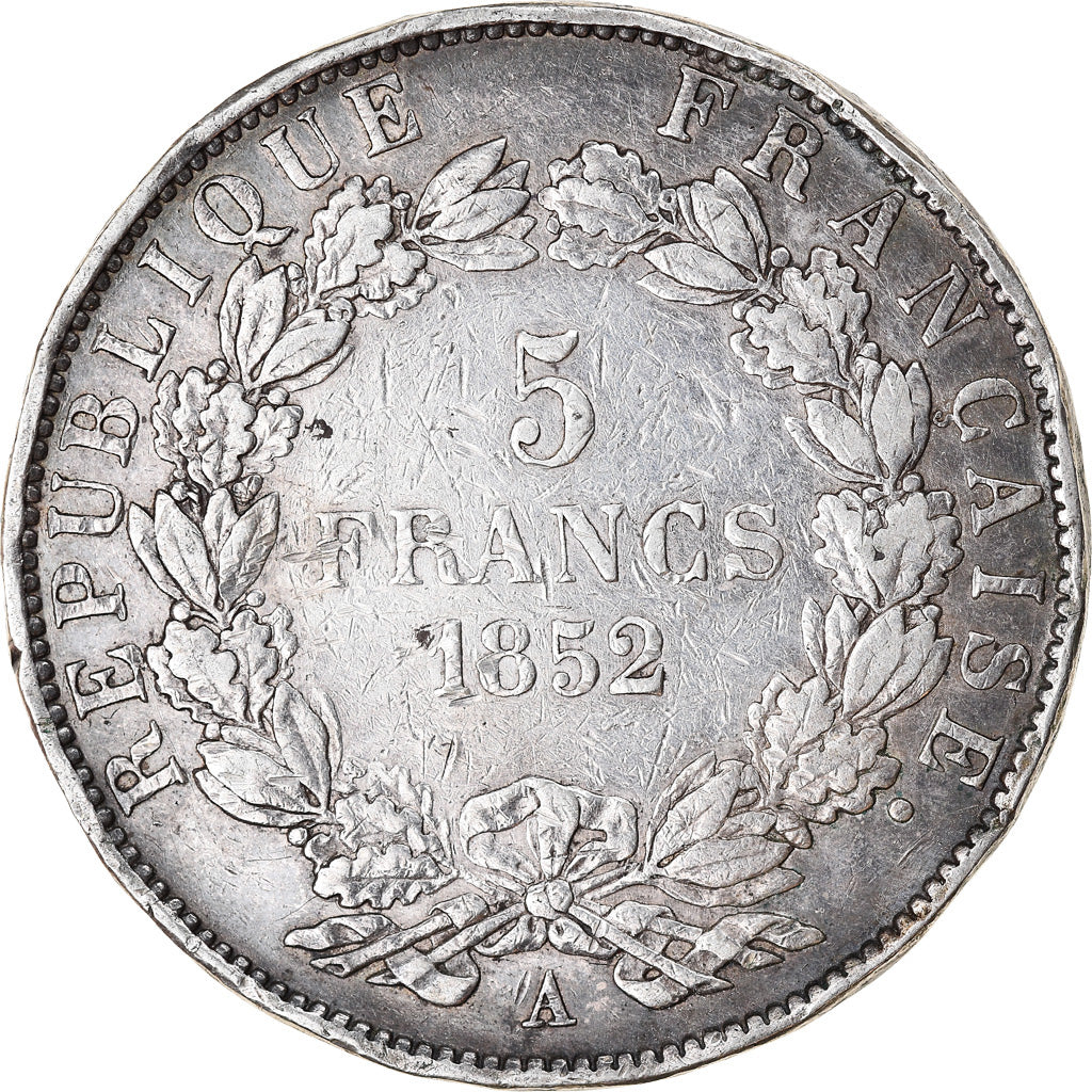Munten, Frankrijk, Napoléon III, 5 Francs, 1852, Paris, FR+, Zilver, KM:773.1