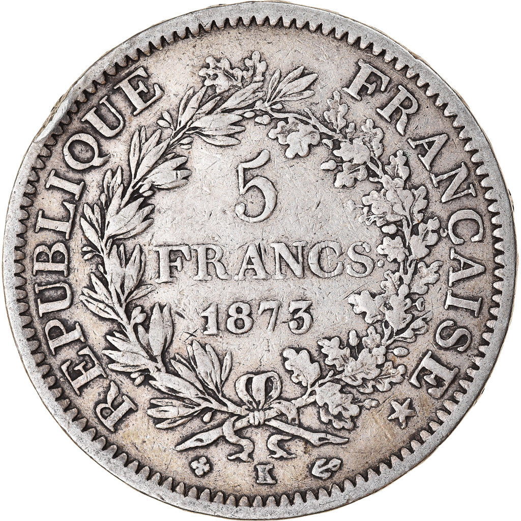 Coin, France, Hercule, 5 Francs, 1873, Bordeaux, VF(30-35), Silver, KM:820.2