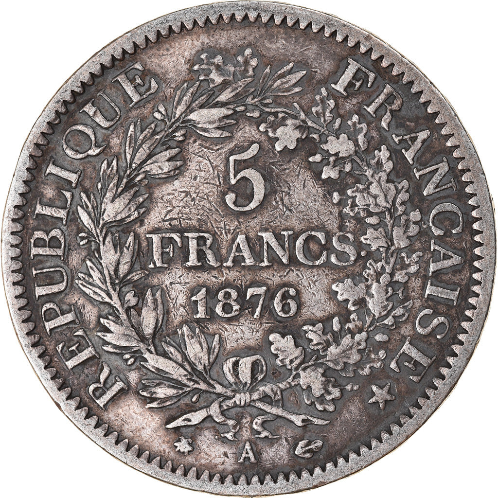 Coin, France, Hercule, 5 Francs, 1876, Paris, VF(20-25), Silver, KM:820.1