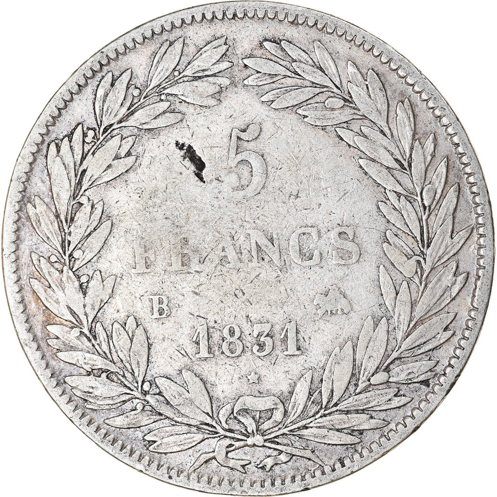 Coin, France, Louis-Philippe, 5 Francs, 1831, Rouen, VF(20-25), Silver