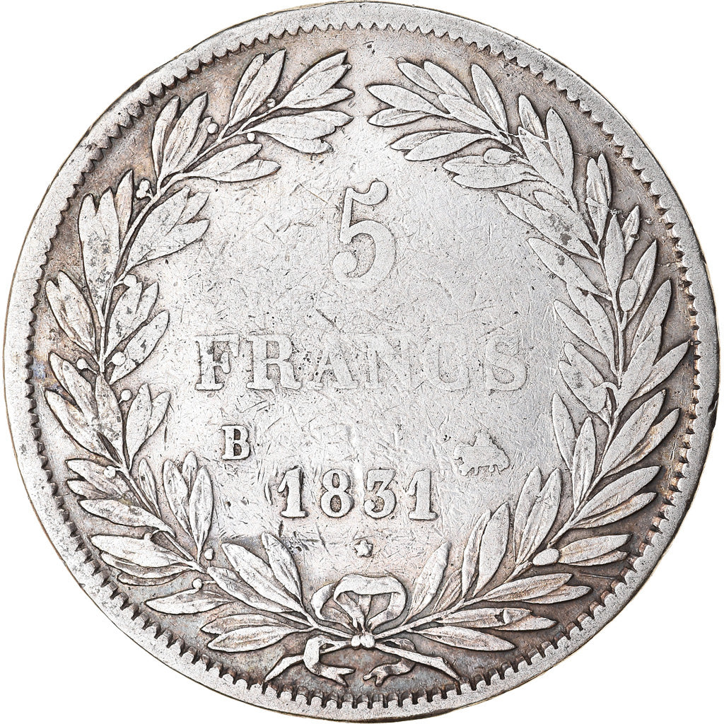 Coin, France, Louis-Philippe, 5 Francs, 1831, Rouen, VF(30-35), Silver