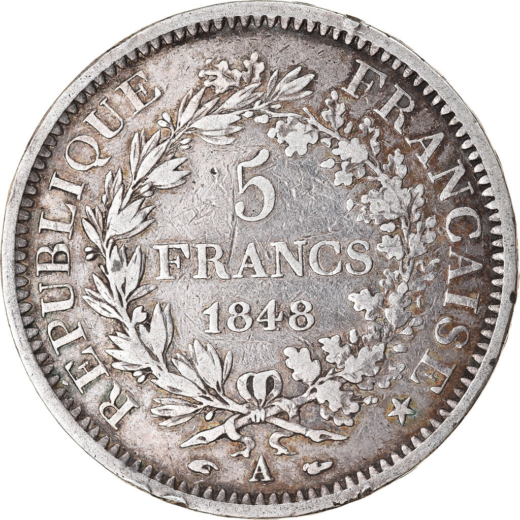 Moneta, Francia, Hercule, 5 Francs, 1848, Paris, MB, Argento, KM:756.1