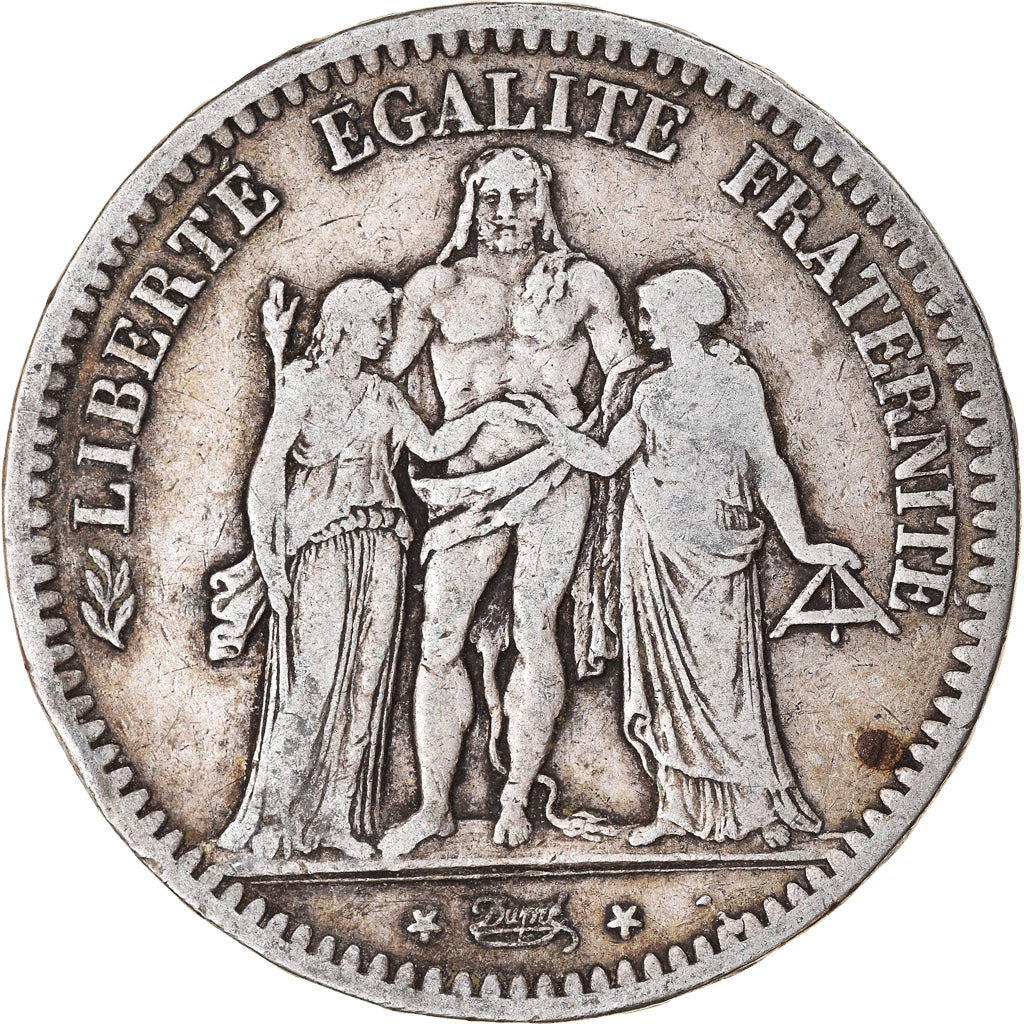 Moneta, Francia, Hercule, 5 Francs, 1848, Paris, MB, Argento, KM:756.1