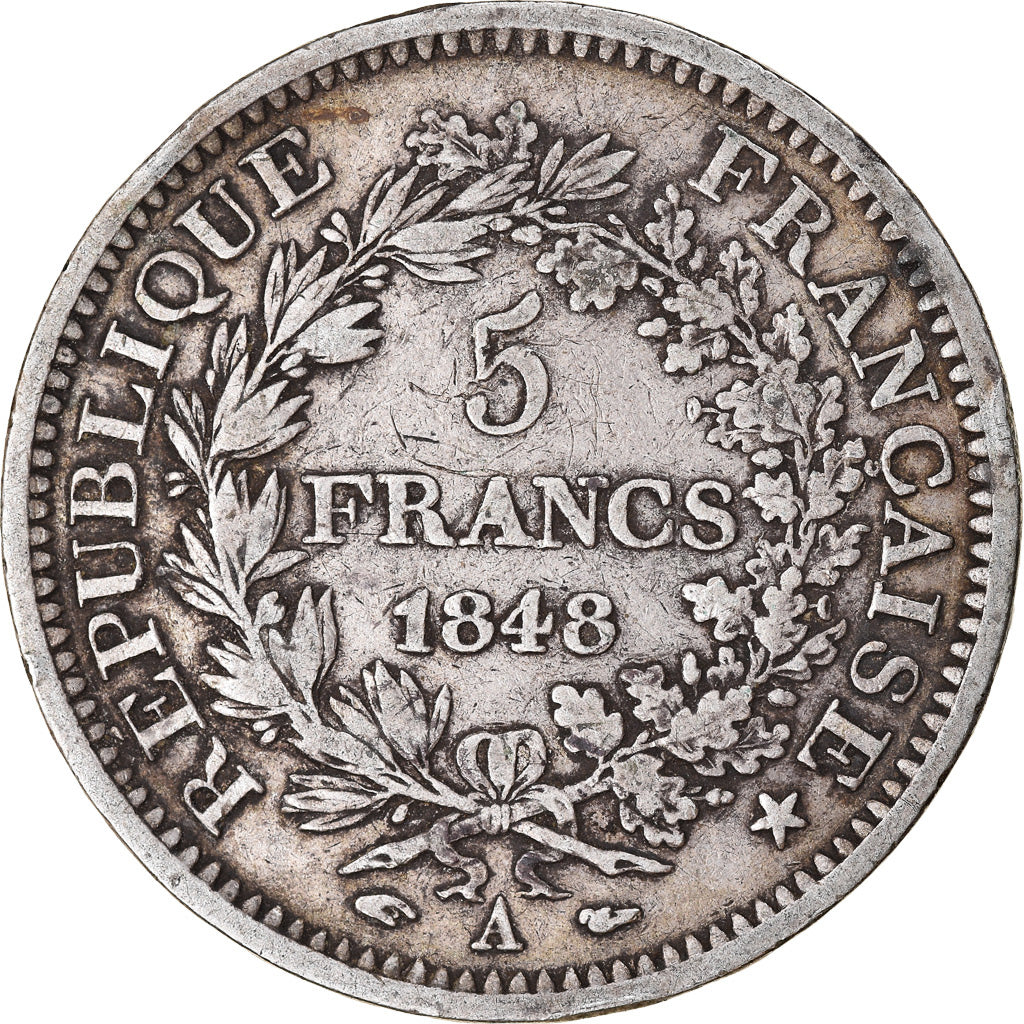 Moneta, Francia, Hercule, 5 Francs, 1848, Paris, MB, Argento, KM:756.1