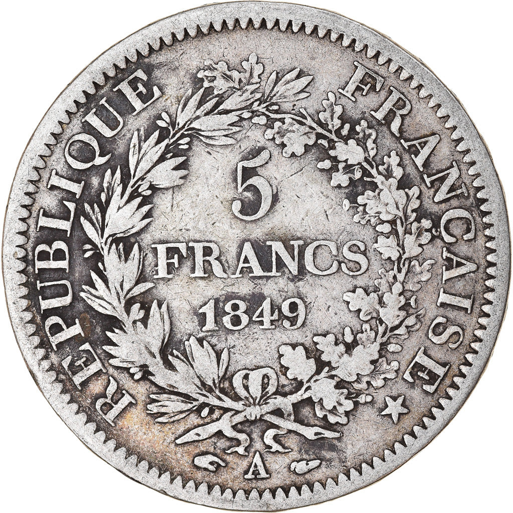 Munten, Frankrijk, Hercule, 5 Francs, 1849, Paris, ZG+, Zilver, KM:756.1