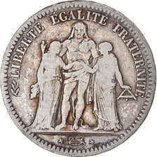 Moneta, Francia, Hercule, 5 Francs, 1849, Paris, B+, Argento, KM:756.1