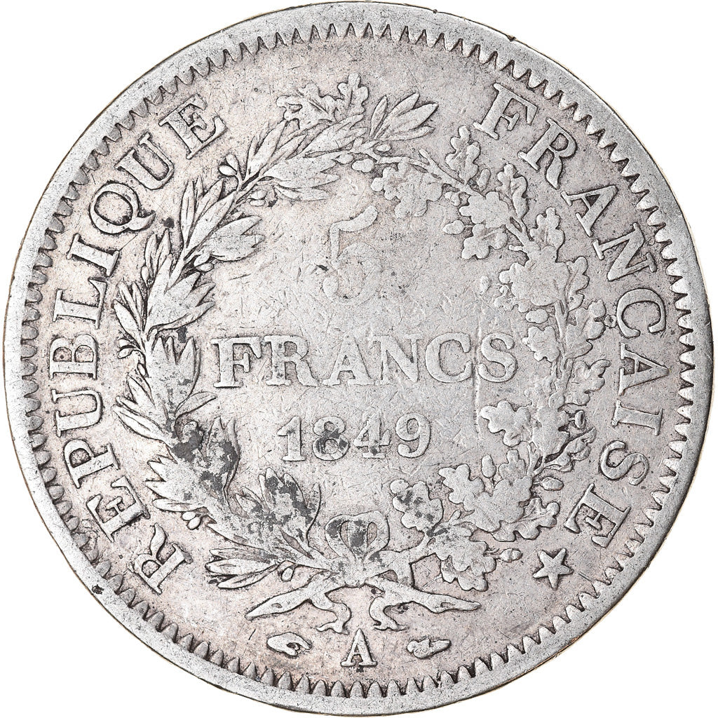 Moneta, Francia, Hercule, 5 Francs, 1849, Paris, B+, Argento, KM:756.1