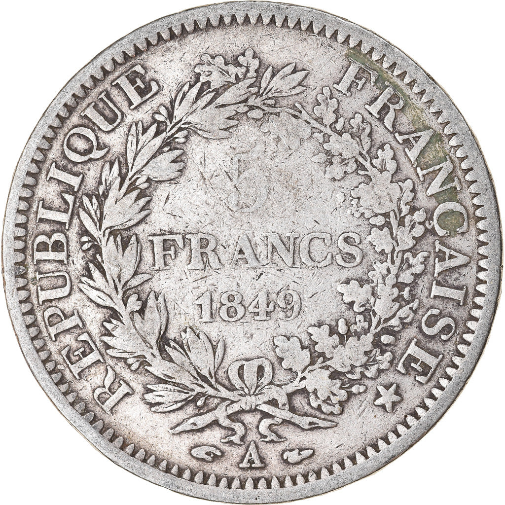 Moneta, Francia, Hercule, 5 Francs, 1849, Paris, MB, Argento, KM:756.1