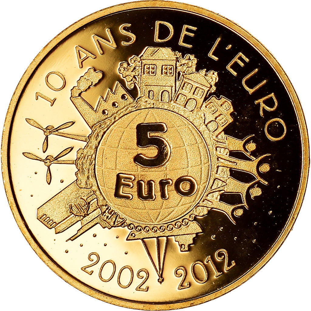 France, 5 Euro, 10 ans de l'Euro, 2012, Proof, FDC, Or, Gadoury:EU525, KM:1890