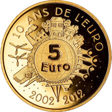 France, 5 Euro, 10 ans de l'Euro, 2012, Proof, FDC, Or, Gadoury:EU525, KM:1890