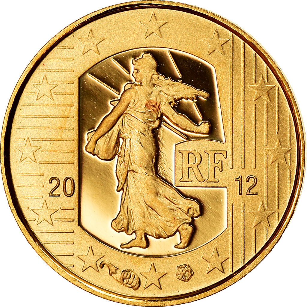 France, 5 Euro, 10 ans de l'Euro, 2012, Proof, FDC, Or, Gadoury:EU525, KM:1890