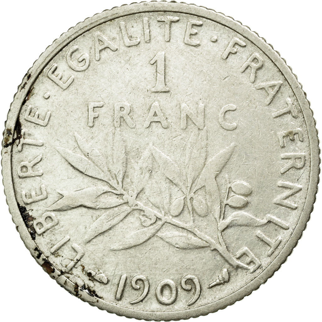 Coin, France, Semeuse, Franc, 1909, Paris, EF(40-45), Silver, KM:844.1