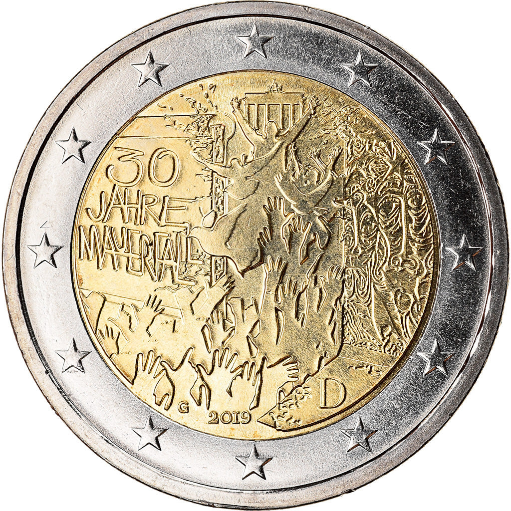 Deutschland, 2 Euro, Chute du Mur de Berlin, 2019, UNZ, Bi-Metallic