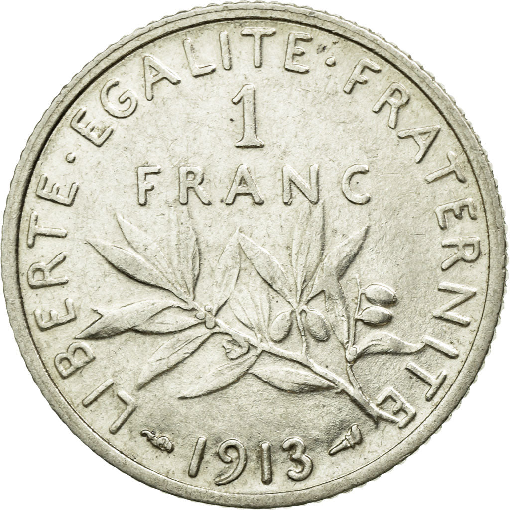 Coin, France, Semeuse, Franc, 1913, Paris, AU(50-53), Silver, KM:844.1