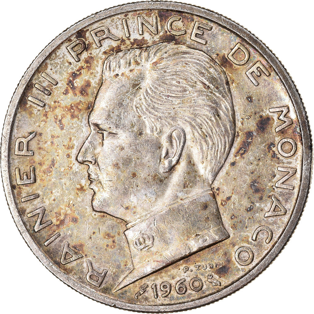 Coin, Monaco, Rainier III, 5 Francs, 1960, EF(40-45), Silver, KM:141