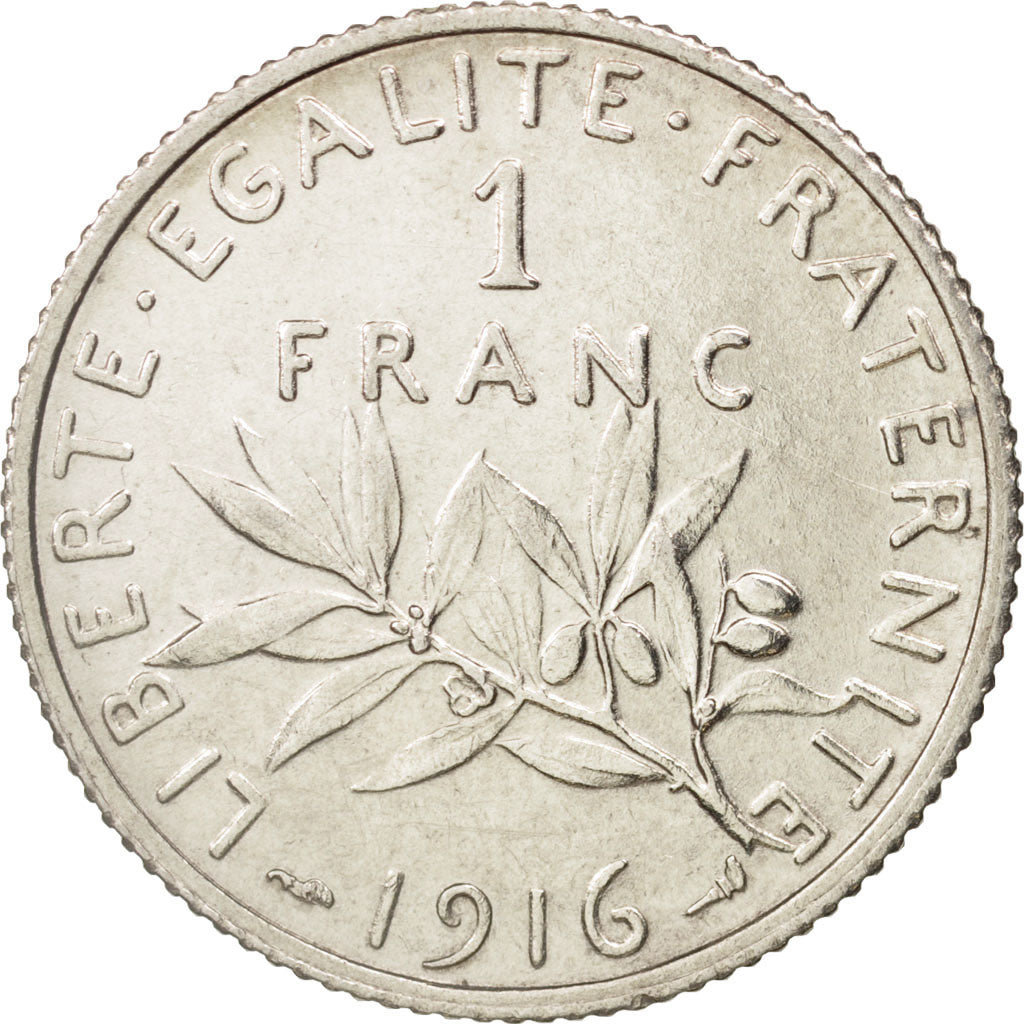 Coin, France, Semeuse, Franc, 1916, Paris, AU(55-58), Silver, KM:844.1