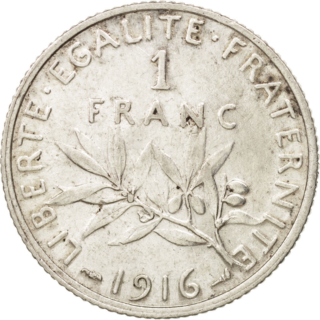 Coin, France, Semeuse, Franc, 1916, Paris, AU(55-58), Silver, KM:844.1