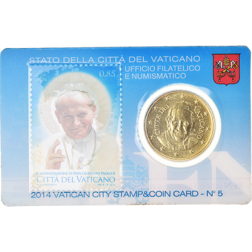 VATICAN CITY, 50 Euro Cent, 2014, Stamp and coin card, MS(65-70), Brass