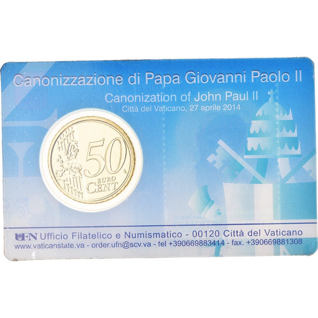 VATICAN CITY, 50 Euro Cent, 2014, Stamp and coin card, MS(65-70), Brass