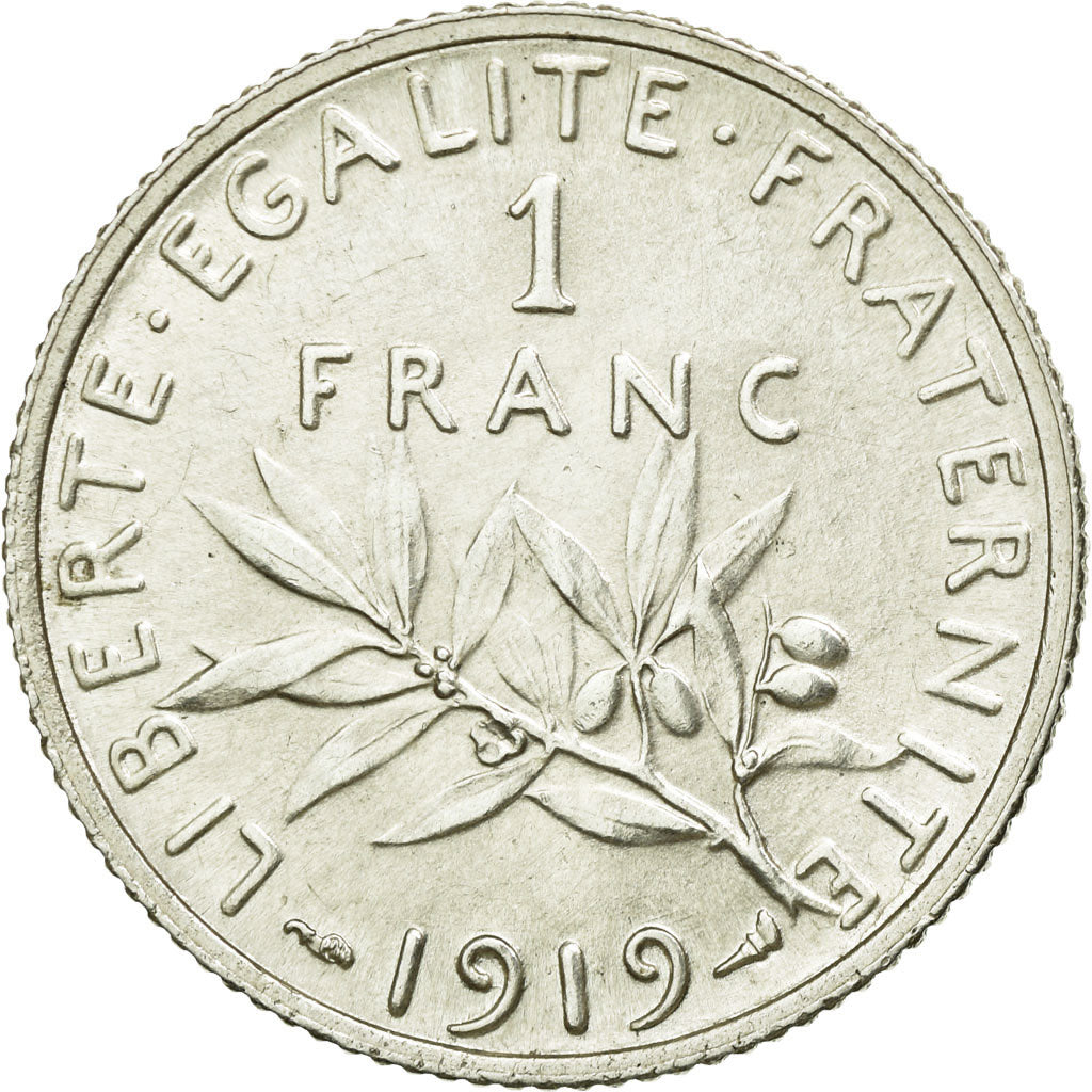 Coin, France, Semeuse, Franc, 1919, Paris, AU(55-58), Silver, KM:844.1