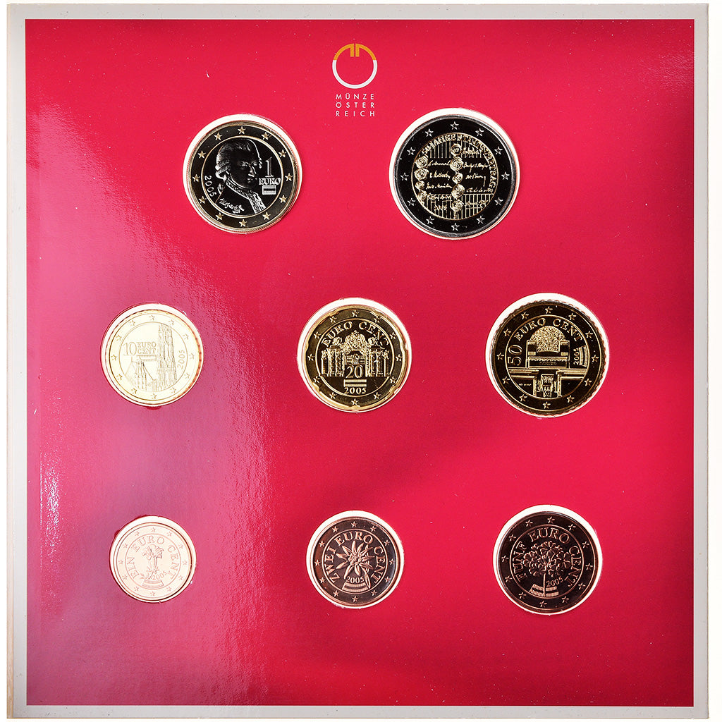 Austria, 1 Cent to 2 Euro, 2005, BU, MS(65-70)