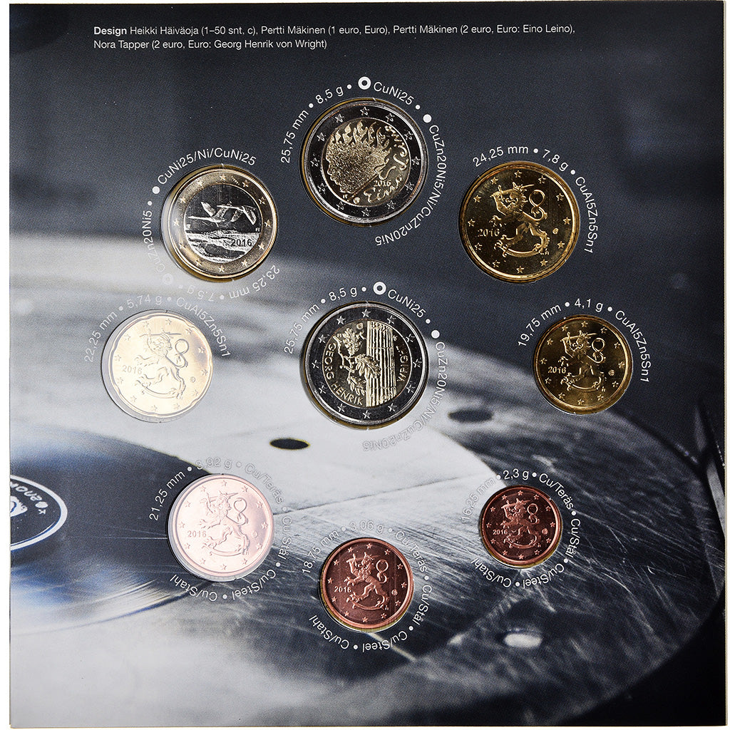 Finland, 1 Cent to 2 Euro, Coffret II, 2016, BU, MS(65-70)