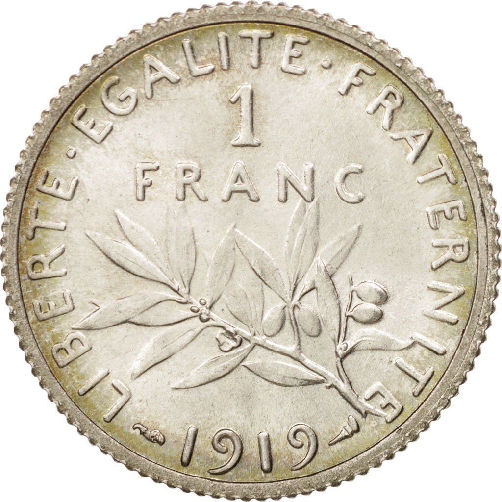 France, Semeuse, Franc, 1919, Paris, AU(55-58), Silver, KM:844.1, Gadoury:467