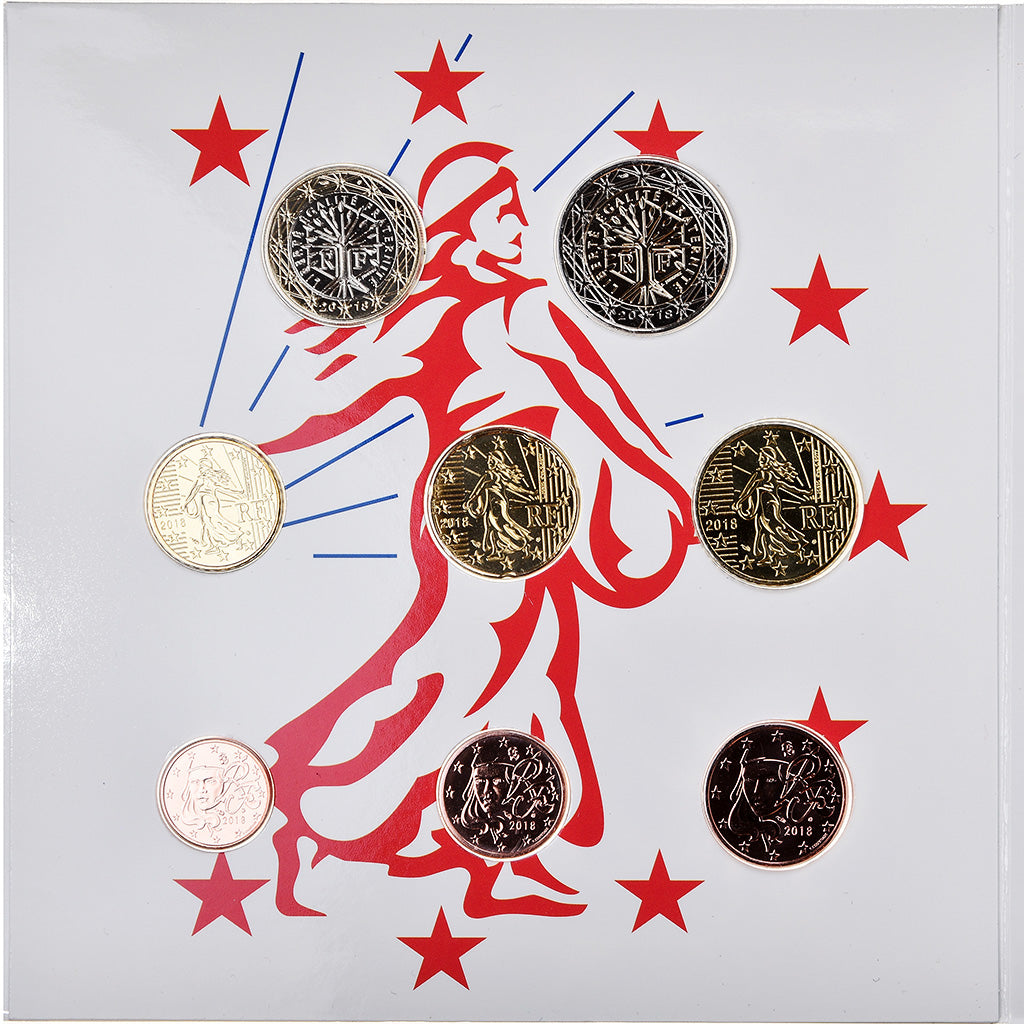 France, 1 Cent to 2 Euro, 2018, BU, MS(65-70)