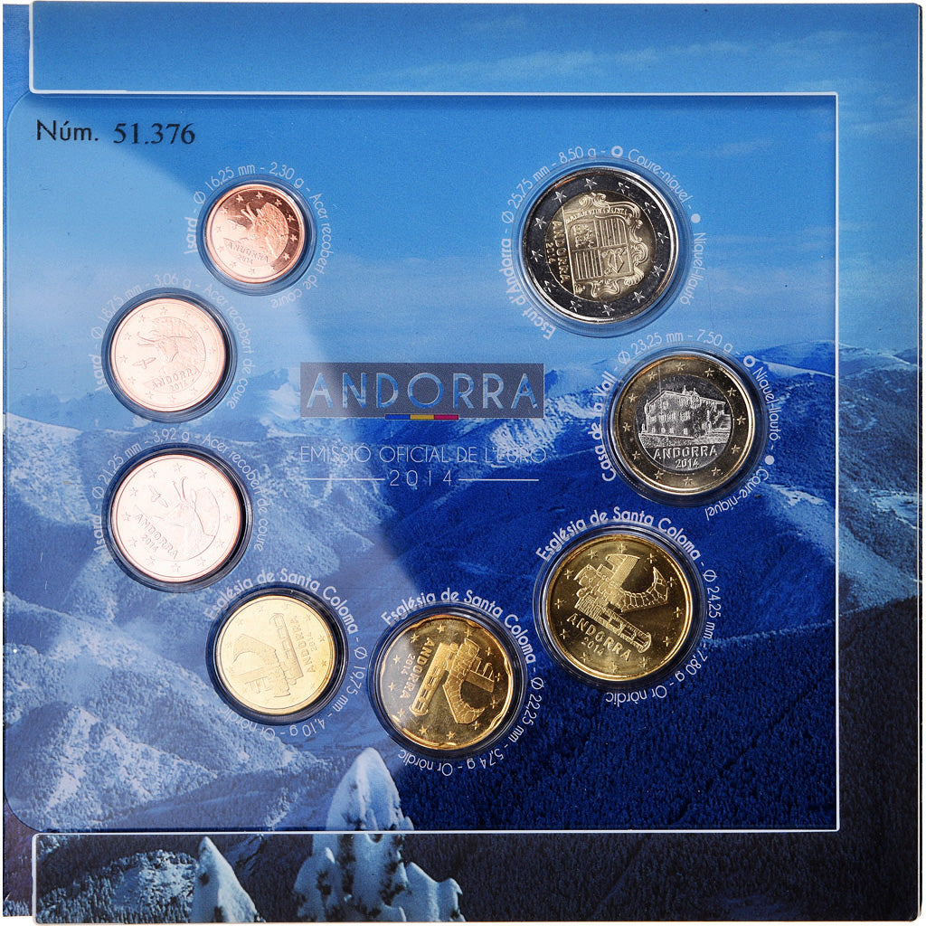 Andorra, 1 Cent to 2 Euro, 2014, BU, FDC, N.C.